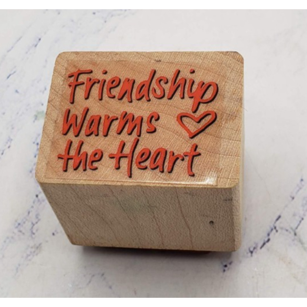 Friendship Warms The Heart Small 1x1 Inch Wood Mounted Rubber Stamp
